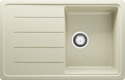 Evier Cuisine en Granit Beige, 78 x 50 cm, Lavabo 1 bac + Kit de Vidage, Évier à Encastrer de Primagran