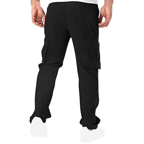 Men 2025 Fall Textured Pant High Elastic Drawstring Casual Pants Multi-Pocket Stretch Sport Sweatpant Solid Trouser2