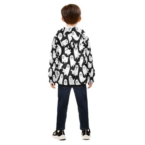 Ghostly White Spirits Pattern Toddler Fleece Jacket Girl Boys Hooded Fleece Jacket Coat Warm Outwear Zip-up 3-10T4