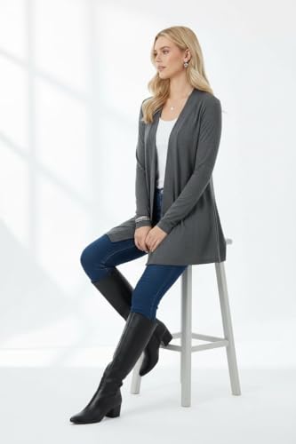 Image of ToBeInStyle Womens Open Front Long Sleeve Lightweight Asymmetrical Draped Cardigan with Side Pockets
