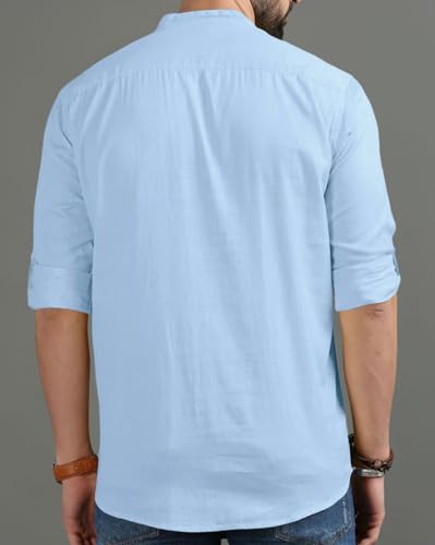 Image of FINIVO FASHION Men's Regular Fit Cotton Blend Kurta Shirt | Full Sleeve Ethnic Shirt with Mandarin Collar and Button Placket | Casual Kurta for Daily and Traditional Use
