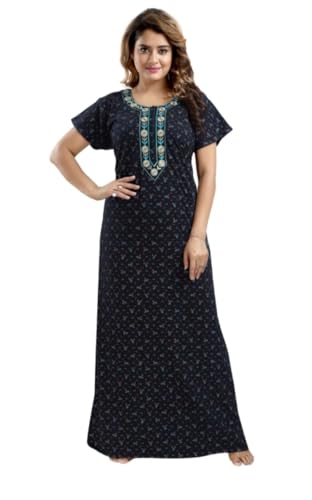 Image of Onekbhalo Women's- Full Sleeves-Feeding- Nursing- Maternity Nighty /Maxi /Gown /Nightdress /Nightwear- Hosiery Cotton Fabric- Floral Print- Embroidery with Zip