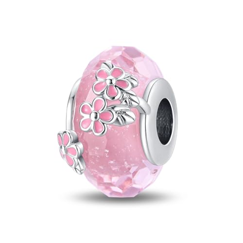 925 Sterling Silver Murano Charms, Clear Flower Beads Multi-color Women's Bracelet Necklace Jewelry Gifts - Main Image