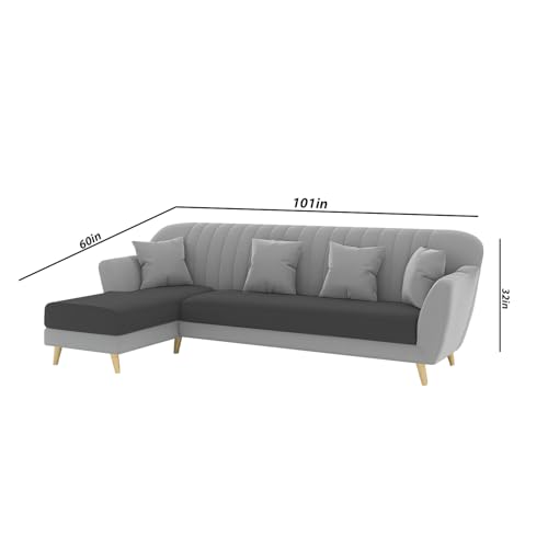 Image of Atticus LHS 6 Seater L Shape Sofa Set for Living Room (Black Grey Fabric) Premium Fabric Sofa Set
