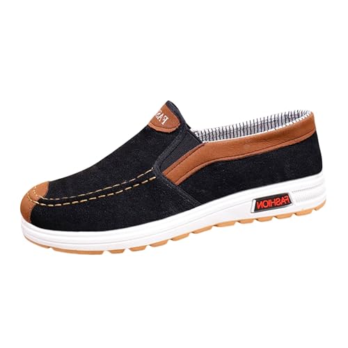 Mockasiner mocka, män loafer vinter platta fritidsskor segelduk sportskor slip-on affärsskor casual sneakers bekväma sneakers mjuk sula tygskor promenadskor, svart, 42 EU