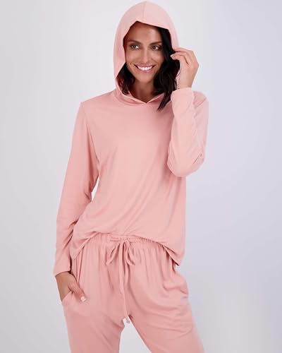 Image of Real Essentials 2 Pack: Women's Soft Long Sleeve Sleep Set - Comfortable Lounge Pull Over Hoodie and Henley Jogger