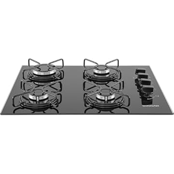 SUGGAR COOKTOP VIDRO PRETO 4 QUEIMADORES ESMALTADOS DIFERENTES TAMANHOS FG4004AVP