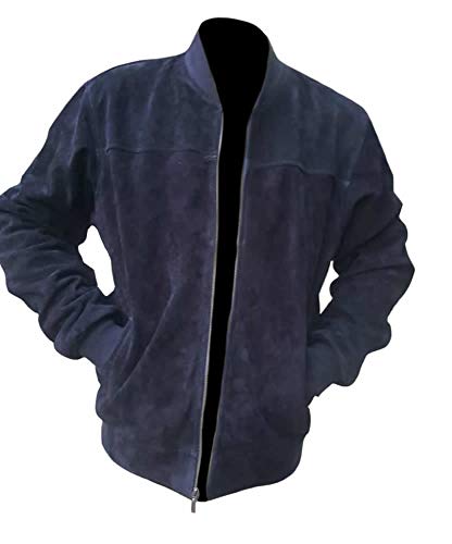 Image of Men's SLIMFIT Suede Leather Bomber Jacket blue Xs to 5Xl
