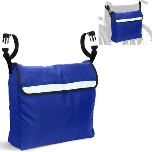 Gucass Sac pour Fauteuil Roulant Arrière, Sac Fauteuil Roulant en Tissu Oxford Imperméable, Sac à Dos pour Fauteuils Roulants avec Bandes Réfléchissantes, Sac de Rangement Grande Capacité, Bleu Foncé