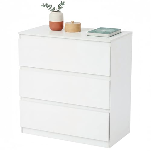 GOKHOMX Kommode mit 3 Schubladen, Kommode Weiß 70 cm Breit, Komodenschrank für Schlafzimmer, Modernes Schubladenschrank für Wohnzimmer Schlafzimmer Flur Büro (Weiß, 70x40x75 cm)