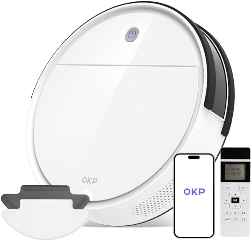 OKP Vacuum Robot With Wiping Function, Super Slim Vacuum Cleaner Robot, Robot Vacuum Cleaner Compatible With WiFi/APP/Alexa, Ideal For Hard Floors, Carpets And Pet Hair With Remote Control K5B