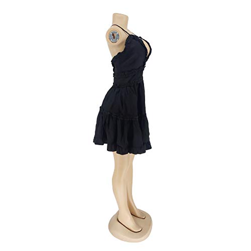 Image of WOKANSE Women Sexy V-Neck Sleeveless Spaghetti Straps Cross Backless Ruched Ruffle Party Club Beach Mini Dresses
