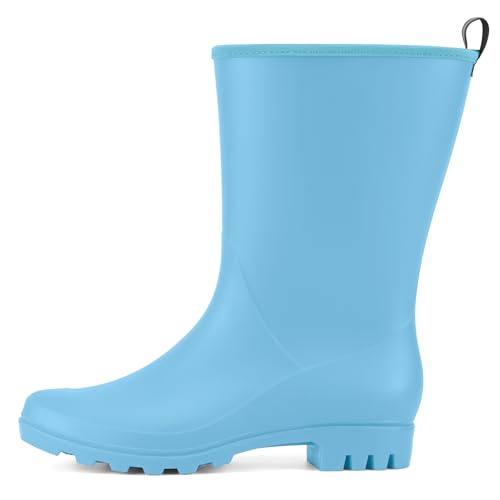 Image of HISEA Women Rubber Boots Wide Calf Rain Boots Matte Surface Waterproof PVC Rubber Rain Boot Mid Height Rain Shoes for Outdoor Gardening Work Walking
