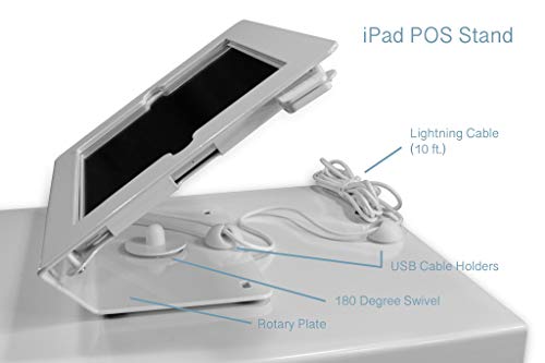 Silver by AB SCD10 Point of Sale (POS) Register Bundle - Stand for 9.7\" iPad w/Rotary Plate & White 13\" Cash Drawer: Removable 4 Bill / 5 Coin Money Tray, 2 Media Slots, Manual & Electronic Open