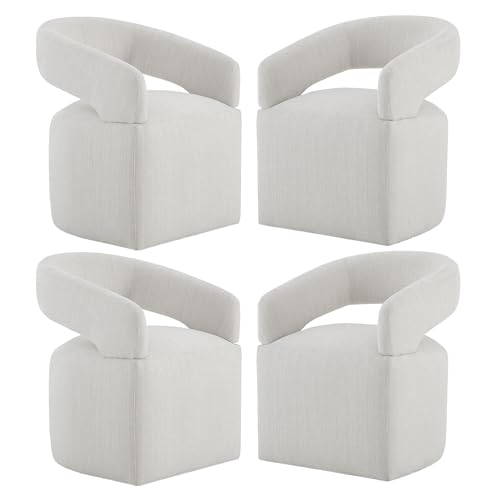 KISLOT Upholstered Dining Chairs with Casters Modern Barrel Side Armchair with Rollers for...