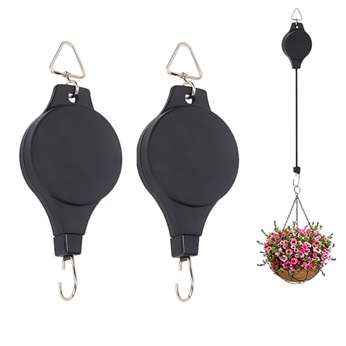 2 Pièces Poulie pour Plante Rétractable Poulie pour Plantes Suspension réglable Crochet de suspension pour panier de fleurs pour Intérieurs Extérieurs Les...