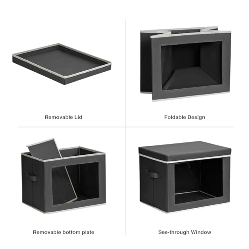 Image of Homsorout Stackable Storage Bins with Lids - Large Storage Box with Lids, Foldable Closet Boxes for Organizing, Wardrobe Clothes Organizer with Window, Cubes Bins for Living Room, 4 Pack, Dark Grey