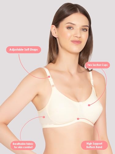 Image of Groversons Paris Beauty Women's Non-Padded Wire-Free Full Coverage Cotton Bra | Adjustable Straps | Hook & Eye Closure | Soft Everyday Bra