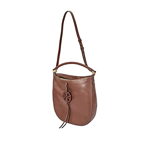 Tory Burch Women's Metal Meller Logo Hobo Slouchy Handbag Milk Chocolate