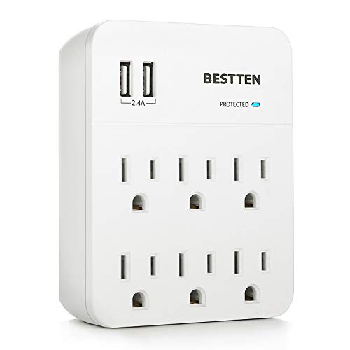 BESTTEN Wall Outlet Surge Protector with Dual USB Charging Ports (5V/2.4A) and 6
