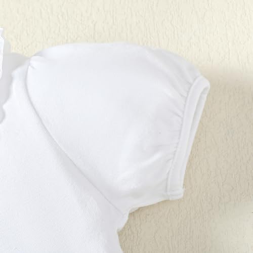 Image of 12M-14Y Toddler Baby Girls Peter Pan Collar Blouse Kids Girl Solid Color Puff Sleeve T-Shirts Casual Tee Tops
