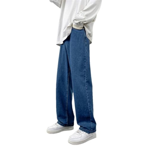 Men's Casual Blue Jeans Summer Medium-Thick Zipper Straight Wide-Leg Pants