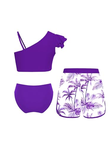 Kids Girls 3-Pcs Sun Protection Summer Beach Bathing Suit Sleeveless Crop Top and Shorts and Brief2