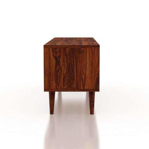 Image of Solid Sheesham Wood TV Unit for Living Room | TV Stand | TV Cabinet with Storage for Living Room and Hotel Furniture (Honey Matte Finish)