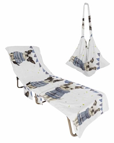 Blue Gogs Beach Chair Cover with Side Pockets, Microfiber & Quick Dry Pool Chaise Lounge Chair Towels Covers for Sun Sunbathing Patio Garden Hotel, Funny Cute Boho Pet Animal Vintage Farmhouse