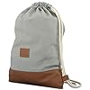 Johnny Urban Sac à Dos Cordon Coton Gris/Marron - Luke - Sac de Gym avec Poche pour Homme et Femme - Sac à Cordonnet Premium à partir de Toile de Coton et Cuir Végétalien #1