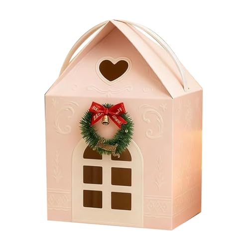 3D ポップアップハウス ボックス形状 ギフト ハンドル付き クリスマス クッキーバッグ キャンディー トリート ストレージ テーマ ギフト コンテナ ベーカリー コテージ チョコレート スナック おやつ包装 冬 ホリデー パーティー用