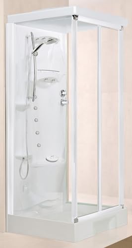 Novellini New Holiday S2F Hammam 100 x 80 cm Multifunctional Shower Cabin Opening Bellows Wall Mount Thermostatic Mixer Transparent Glass White Profile Hydromassage Sauna Rod 225 cm High