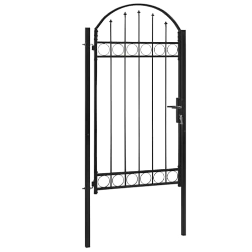 vidaxl Black Steel Arched Fence gate 39.4x98.4 for Garden/Patio Versatile Application with Adjustable Height