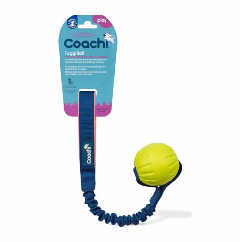Coachi Tuggi Ball, Robustes Design, leicht, sicher, dehnbarer Bungee-Griff, ideal für alle Hunde & Welpen, Belohnungstraining, Rückruftraining, Unterbinden von Beißen & Kauen. Ideal für Agility.