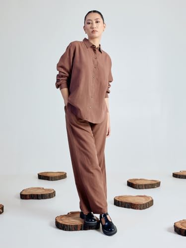 Image of FIORRA Women's Linen-Blend Loose Relaxed Fit Co-Ord Set