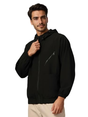 Image of CHKOKKO Sunscreen Jacket for Men Windcheater Hooded Zipper Sports Jacket | UV Protection | Sun Protective | Lightweight Water Resistant | Riding Biker | Outdoor Travel Gym Running