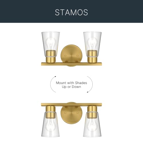 Image of Kichler Stamos 13.25 inch 2-Light Soft Modern Vanity Light with Clear Glass in Brushed Gold, (8.25 inch H x 13.25 inch W), 55120BGCLR