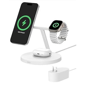 Belkin MagSafe-Compatible Charger, 3-in-1 Wireless Charging Station, Qi2-Certified 15W Wireless Charge for Apple iPhone 17 Series, Apple Watch, AirPods w/Non-Slip Base, 40W Included – Black