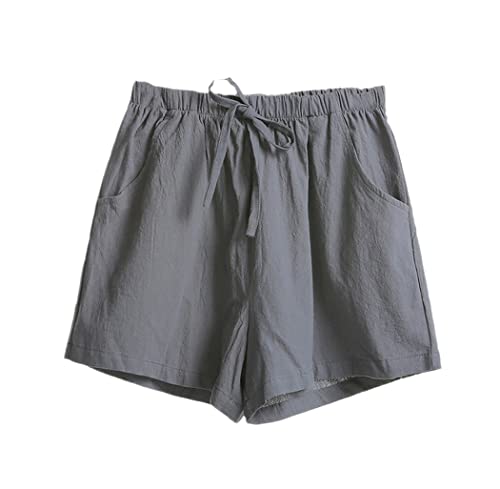 Short d'été en lin taille haute femme coupe large fluide style décontracté noir gris S
