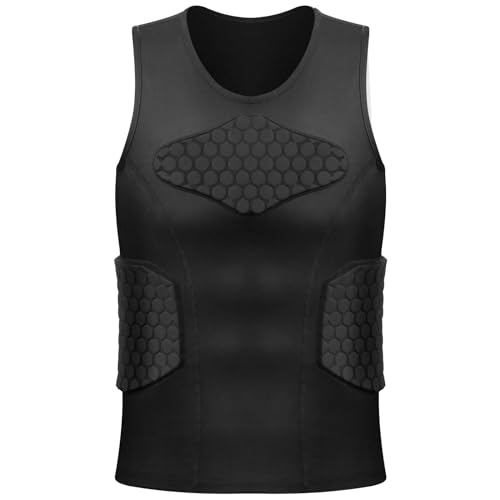 Zicac Maglia da Uomo Imbottita Compressione con Protezione Antiurto, Maniche Corte Maglia Sportiva Equipaggiamento Protettivo Pettorale Protezioni per Esterni/Fitness/Calcio/Basket/Sci/Rugby