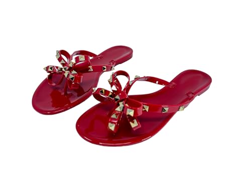 Image of TOP Moda Womens Studded Jelly Flip Flops Sandals with Bow