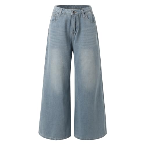 Jean grande jambe taille haute - Style délavé idéal pour les terrasses