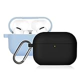 MARICATO Funda de Silicona Compatible con AirPods Pro, Funda Protectora Resistente a los arañazos Funda para Auriculares con mosquetón para AirPods Pro, LED Visible Frontal, Negro/Light Blue