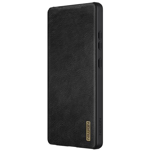 Image of Nillkin Case for Samsung Galaxy S25 Ultra (6.8 inch Inch) Qin Pro Camshield Camera Slider Genuine Classic Leather Flip Folio + Card Slot Black Color