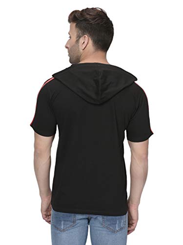 Image of GRITSTONES Men's Half Sleeves Hooded Taping T-Shirt GSHSHDTP2257