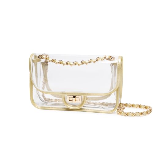 Image of Womens PVC Clear Purse Handbag with Chain Stadium Approved Clear Bag See Through Bag for Working and Concert