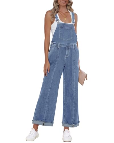 Vetinee Womens Denim Loose Fit Wide Leg Overalls