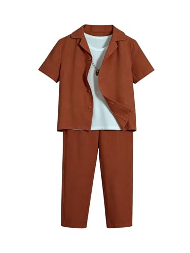Image of Verdusa Boy's 2 Piece Sets Linen Set Going Out Summer Outfits Button Up Shirt and Pants Set Matching Sets