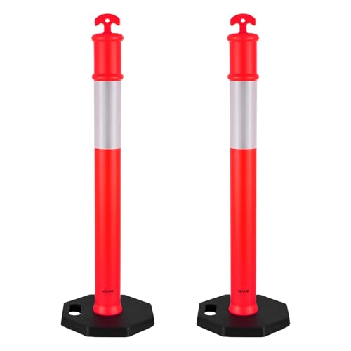 VEVOR 2 Pack Traffic Delineator Posts, 45 inches Traffic Safety Cones with Weighted Base and Reflective Strips, Heavy Duty Delineator Posts for Construction Site, Parking Lot, Crowd Control, Red by VEVOR - Used condition - US$45.18