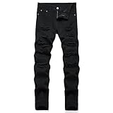 Liuhond Men's Ripped Distressed Destroyed Straight Fit Washed Denim Jeans Pants.33810-30 Black